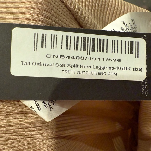 PrettyLittleThing Beige Ribbed Pants Tall Oatmeal Soft Split Hem Leggings New - Picture 4 of 4